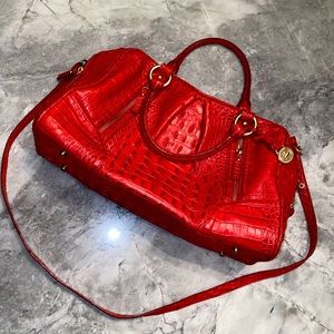 Brahmin Red Leather Croc embossed satchel